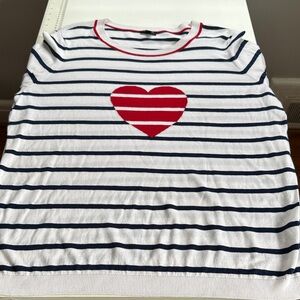 Talbots White Navy Striped Crewneck Sweater with Red Heart